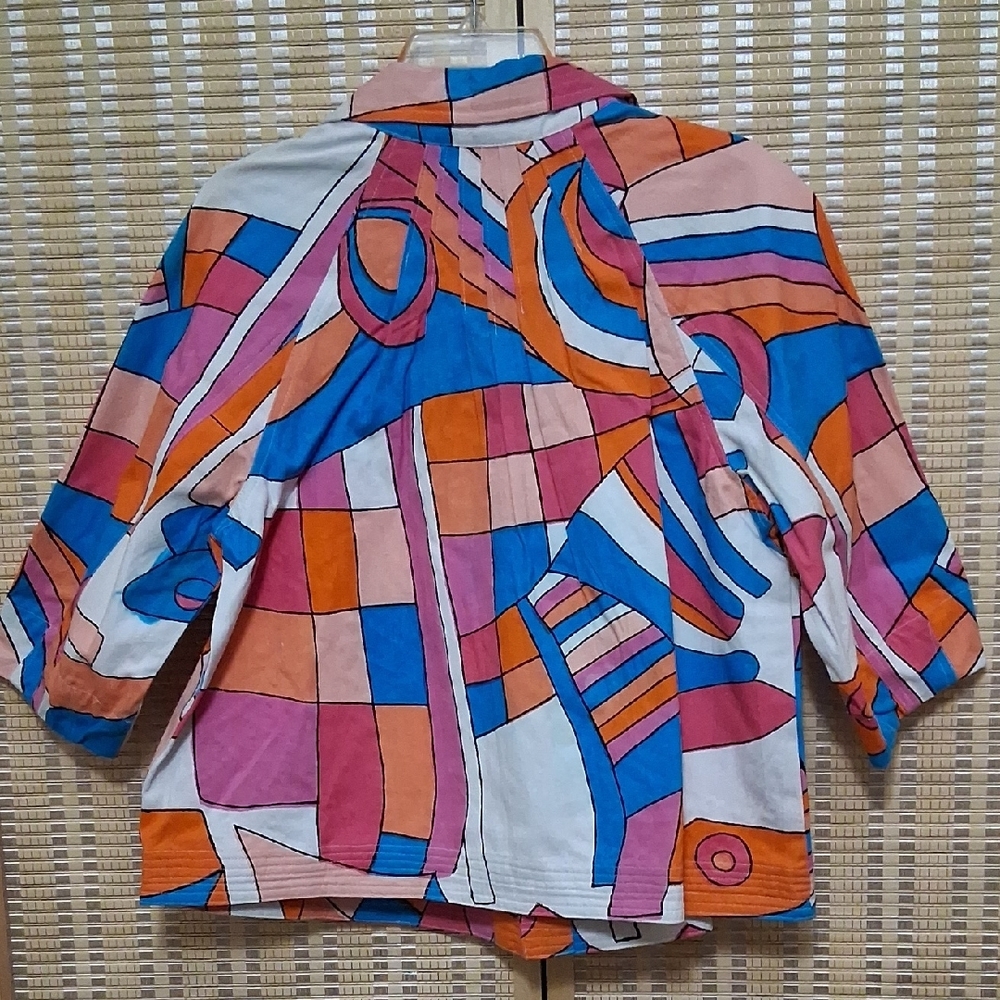 Colorblock Pattern Jean Jacket - Multicolor - Picture 4 of 9